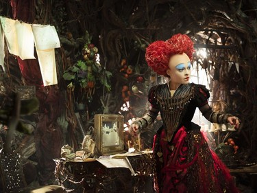 In this image released by Disney, Helena Bonham Carter, portraying the Red Queen, appears in a scene from "Alice Through The Looking Glass ." (Disney via AP) ORG XMIT: NYET121