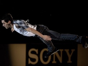 Javier Fernandez of Spain skates during the gala event during Skate Canada International in Kelowna, B.C., Sunday, Nov. 2, 2014.