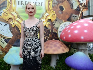 Mia Wasikowska arrives at the premiere of "Alice Through the Looking Glass" at the El Capitan Theatre on May 23, 2016 in Los Angeles, California.