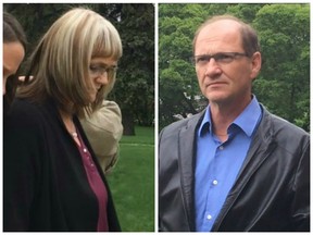 Angela Nicholson (left) and Curtis Vey appeared in Prince Albert court on May 24, 2016. They are accused of plotting to kill their spouses.