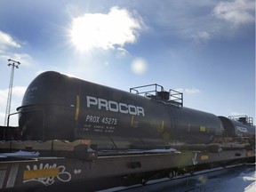 Oil tankers like this one pictured in Regina stopped rolling through a new rail terminal in Kerrobert after weak oil prices led Plains Midstream Canada closed the US$140 million facility.