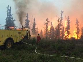 Photo of forest fires and forest firefighting efforts in northern Saskatchewan taken by pilot Corey Hardcastle, a bird dog pilot for the Ministry of Environment out of La Ronge.