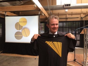 Remai Modern executive director and CEO Gregory Burke unveils the gallery's new branding May 31 in Saskatoon.