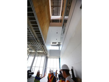 Special Projects Manager for the City of Saskatoon, Jeanna South with Gregory Burke, Remai Modern executive Director and CEO gave the media a tour of the gallery with the building contract at the 90% complete stage, May 6, 2016.