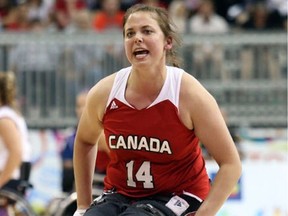 Erica Gavel with the Canadian Paralympic wheelchair basketball team.