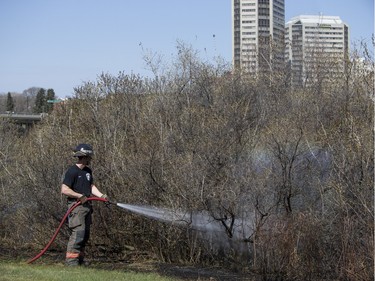 Saskatoon Firefighters respond to multiple fires along the Meewasin Trail between the University and Broadway Bridges, April 30, 2016.