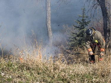 Saskatoon Firefighters respond to multiple fires along the Meewasin Trail between the University and Broadway Bridges, April 30, 2016.