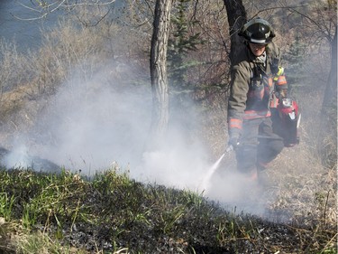 Saskatoon Firefighters respond to multiple fires along the Meewasin Trail between the University and Broadway Bridges, April 30, 2016.