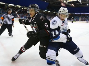 Rebels defenceman Nelson Nogier, left, from Saskatoon will play in his second Memorial Cup this week in Red Deer.