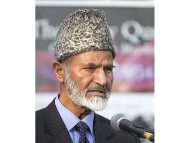 The Ahmadiyya Muslim Jama`at Canada celebrates 50 years of successfully integrating into Canada with National President of the Ahmadiyya Muslim Jama`at, Mr. Lal Khan Malik, speaking before he receives a proclamation from Saskatoon Mayor Don Atchison proclaiming Ahmadiyya Muslim Day at a ceremony at Civic Square, May 18, 2016.