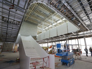 Special Projects Manager for the City of Saskatoon, Jeanna South with Gregory Burke, Remai Modern executive Director and CEO gave the media a tour of the gallery with the building contract at the 90% complete stage, May 6, 2016.