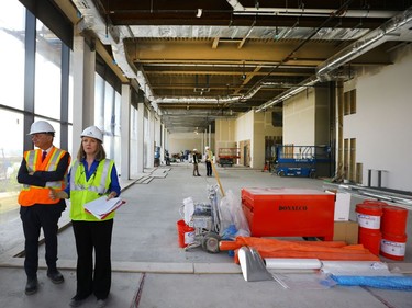 Special Projects Manager for the City of Saskatoon, Jeanna South with Gregory Burke, Remai Modern executive Director and CEO gave the media a tour of the gallery with the building contract at the 90% complete stage, May 6, 2016.
