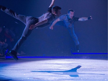 Olympic Medallists Elvis Stojko (R) and Jeffery Buttle perform during the 2016 Stars on Ice Tour at SaskTel Centre in Saskatoon, May 14, 2016.