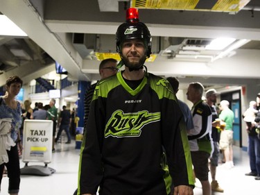 Brad Nowakowski waits for the game to begin while attending the Saskatoon Rush game at the SaskTel Centre in Saskatoon, Saskatchewan on Saturday, May 21st, 2016.