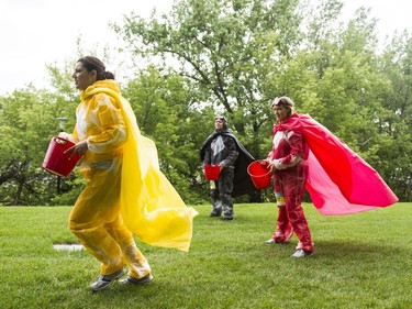 The Power Rangers team perform obstacles during the Capital One Race for Kids in downtown Saskatoon, May 28, 2016.