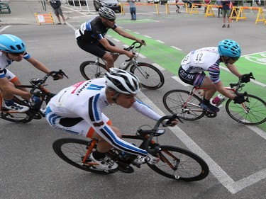 Cyclists in categories 1 and 2 race at Bikes on Broadway in downtown Saskatoon on May 22, 2016.