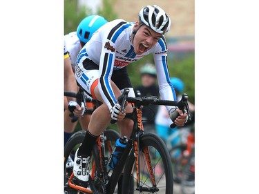 Mason Burtnik races in categories 1 and 2 at Bikes on Broadway in downtown Saskatoon on May 22, 2016.