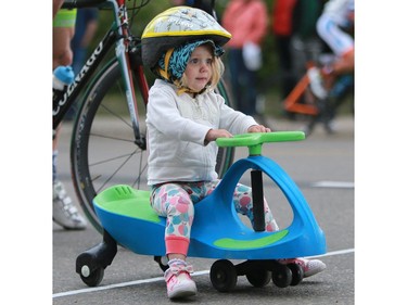 Pierra Lawrence races during the kids category at Bikes on Broadway in downtown Saskatoon on May 22, 2016.