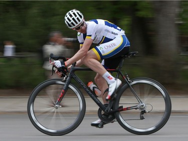 Warren Muir races in categories 1 and 2 at Bikes on Broadway in downtown Saskatoon on May 22, 2016.
