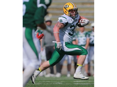 North's Ben Abrook runs with the ball during 12 Man Ed Henick Senior Bowl action at SMF Field in Saskatoon on May 23, 2016.