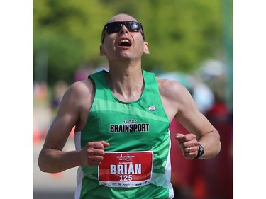 Brian Michasiw finishes third with a time of 2:45:23 at the Saskatchewan Marathon at Deifenbaker Park in Saskatoon on May 29, 2016.