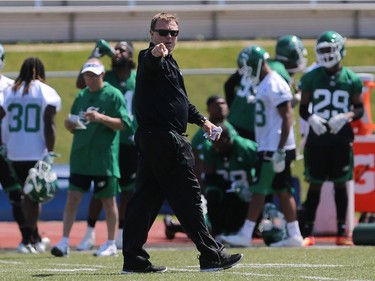 Coach Chris Jones during day one of Riders training camp at Griffiths Stadium in Saskatoon, May 29, 2016.