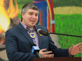 Executive Director of the Saskatoon Indian and Metis Friendship Centre Bill Mintram speaks during a press conference on critical gaps in homelessness supports at the Saskatoon Indian and Metis Friendship Centre in Saskatoon on May 30, 2016.