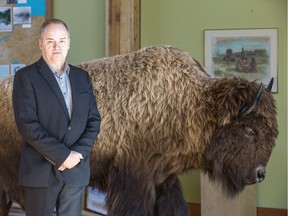 Wanuskewin CEO Dana Soonias with buffalo at the interpretive centre, Wednesday, May 04, 2016.