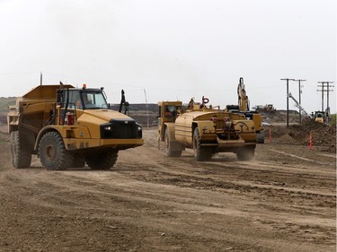 Media were given a tour of work progressing on the north commuter bridge and link to McOrmond Drive, May 18, 2016. Excavation for Pier 1 has taken place while construction of Pier 1 and the east embankment for the bridge continues.