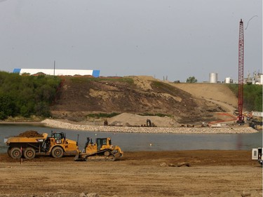 Media were given a tour of work progressing on the north commuter bridge and link to McOrmond Drive, May 18, 2016. Excavation for Pier 1 has taken place while construction of Pier 1 and the east embankment for the bridge continues.