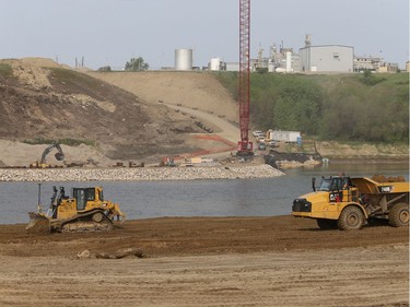 Media were given a tour of work progressing on the north commuter bridge and link to McOrmond Drive, May 18, 2016. Excavation for Pier 1 has taken place while construction of Pier 1 and the east embankment for the bridge continues.