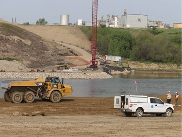 Media were given a tour of work progressing on the north commuter bridge and link to McOrmond Drive, May 18, 2016. Excavation for Pier 1 has taken place while construction of Pier 1 and the east embankment for the bridge continues.