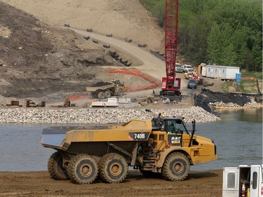 Media were given a tour of work progressing on the north commuter bridge and link to McOrmond Drive, May 18, 2016. Excavation for Pier 1 has taken place while construction of Pier 1 and the east embankment for the bridge continues.