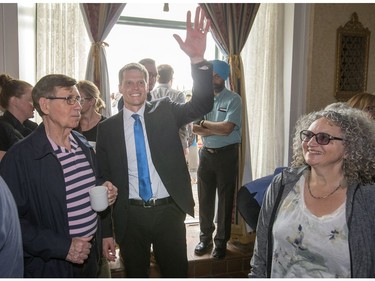 Charlie Clark, with handshakes and lots of hugs from supporters, announced his bid for mayor during a packed event at the Bessborough Hotel, May 18, 2016.