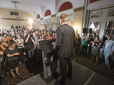 Charlie Clark, with handshakes and lots of hugs from supporters, announced his bid for mayor during a packed event at the Bessborough Hotel, May 18, 2016.