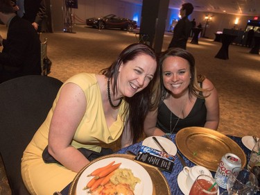 Sheri Hillock (L) and Kris Matheson are on the scene at the SABEX awards at Prairieland Park in Saskatoon, May 19, 2016.