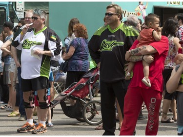 The Saskatchewan Rush of the National Lacrosse League held a noon-hour rally on 21st Street East in Saskatoon, May 20, 2016, in a lead up to their weekend battle with the Calgary Roughnecks. Food trucks and other festivities were featured for fans, as well as an attendance by a number of players.