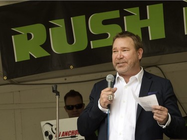 The Saskatchewan Rush of the National Lacrosse League held a noon-hour rally on 21st Street East in Saskatoon, May 20, 2016, in a lead up to their weekend battle with the Calgary Roughnecks. Food trucks and other festivities were featured for fans, as well as an attendance by a number of players. Team President Lee Genier speaks at the rally.