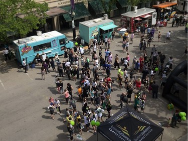 The Saskatchewan Rush of the National Lacrosse League held a noon-hour rally on 21st Street East in Saskatoon, May 20, 2016, in a lead up to their weekend battle with the Calgary Roughnecks. Food trucks and other festivities were featured for fans, as well as an attendance by a number of players.