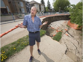 Norm Zepp believes slumping on Saskatchewan Crescent was caused by leaky storm sewer drainage pipes. According to an engineering firm hired by the city, the pipes did not cause the slide.