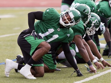 Defensive back Ed Gainey during Saskatchewan Roughriders training camp at Griffiths Stadium, May 30, 2016.