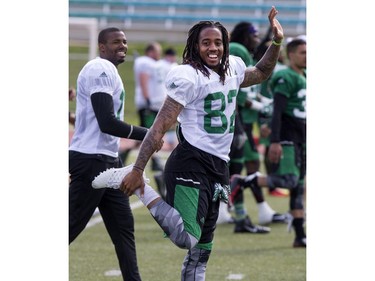 Wide receiver Naaman Roosevelt during Saskatchewan Roughriders training camp at Griffiths Stadium, May 30, 2016.