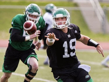 Quarterback #19 Jacob Huesman during Saskatchewan Roughriders training camp at Griffiths Stadium, May 30, 2016.