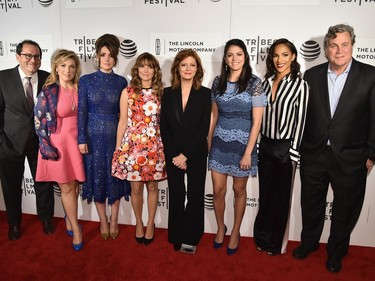 L-R: Michael Barker, Joy Gorman Wettels, Rose Byrne, Lorene Scafaria, Susan Sarandon, Cecily Strong, Megalyn Echikunwoke and John McDonough attend "The Meddler" premiere at John Zuccotti Theatre at BMCC Tribeca Performing Arts Centre on April 19, 2016 in New York City.