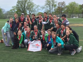 The senior men's and women's Saskatchewan flag football teams at nationals in Halifax, N.S. The men's team earned gold, while the women finished with silver.