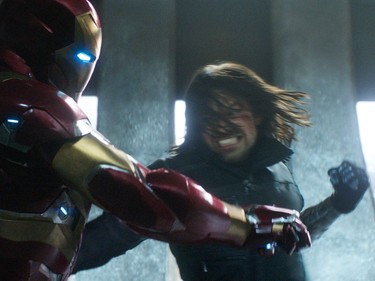 Robert Downey Jr. (L) and Sebastian Stan star in Marvel's "Captain America: Civil War."