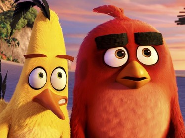 Chuck voiced by Josh Gad (L) and Red voiced by Jason Sudeikis in "The Angry Birds Movie."