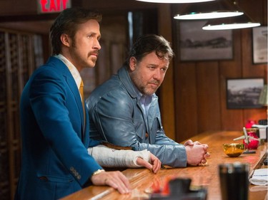 Ryan Gosling (L) and Russell Crowe star in "The Nice Guys."