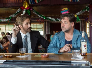 Ryan Gosling (L) and Russell Crowe star in "The Nice Guys."