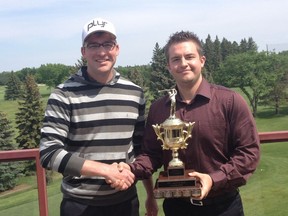 Tyler Frank, left, won his second North Ridge Amateur city men's golf championship in five years. (Saskatoon StarPhoenix)